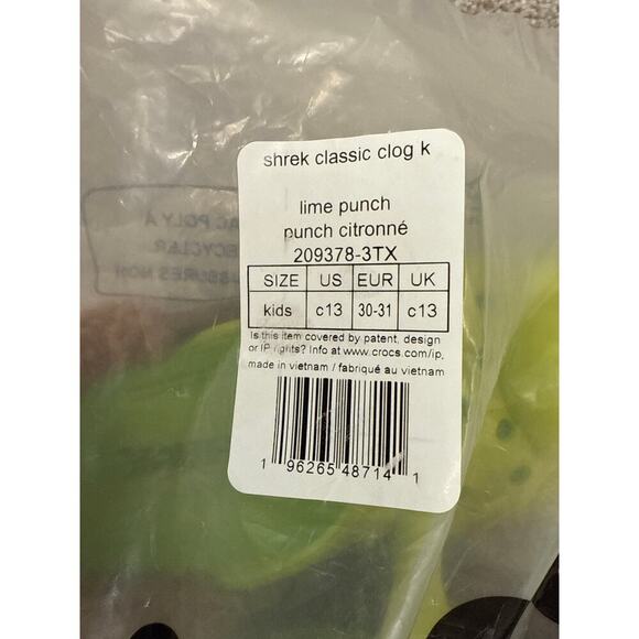 NWT Crocs Unisex Kids' Dreamworks Classic Shrek Clog in Lime Punch, sz 13 - Picture 6 of 13